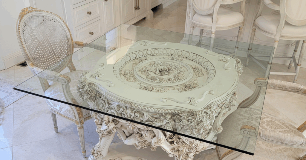 Custom glass table top installed by The Glass Guys